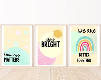 Set of 15 Classroom Posters, Homeschool Printables, School Wall Art, Educational Poster, Motivational Poster Rainbow Homeschool Decor