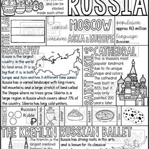 Rusland Kleurplaat en graphic organizer Country Study afdrukbare factsheet, perfect voor thuisonderwijs kleurplaten