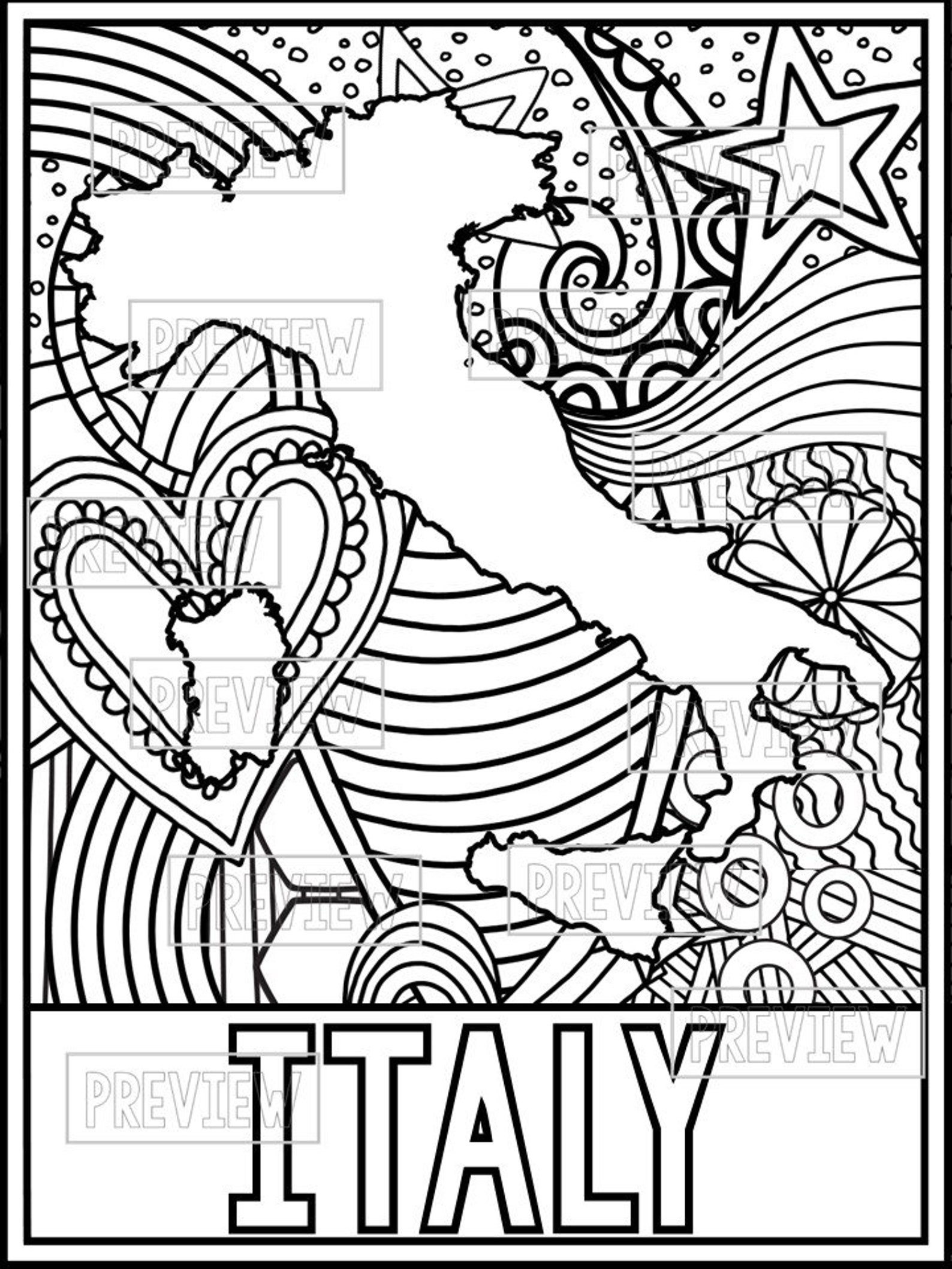 Italy Coloring Page and Graphic Organizer Country Study Printable Fact