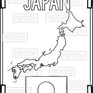 May include: A black and white outline of the map of Japan with the word "JAPAN" in bold letters at the top. A circle representing the flag of Japan is in the bottom right corner.
