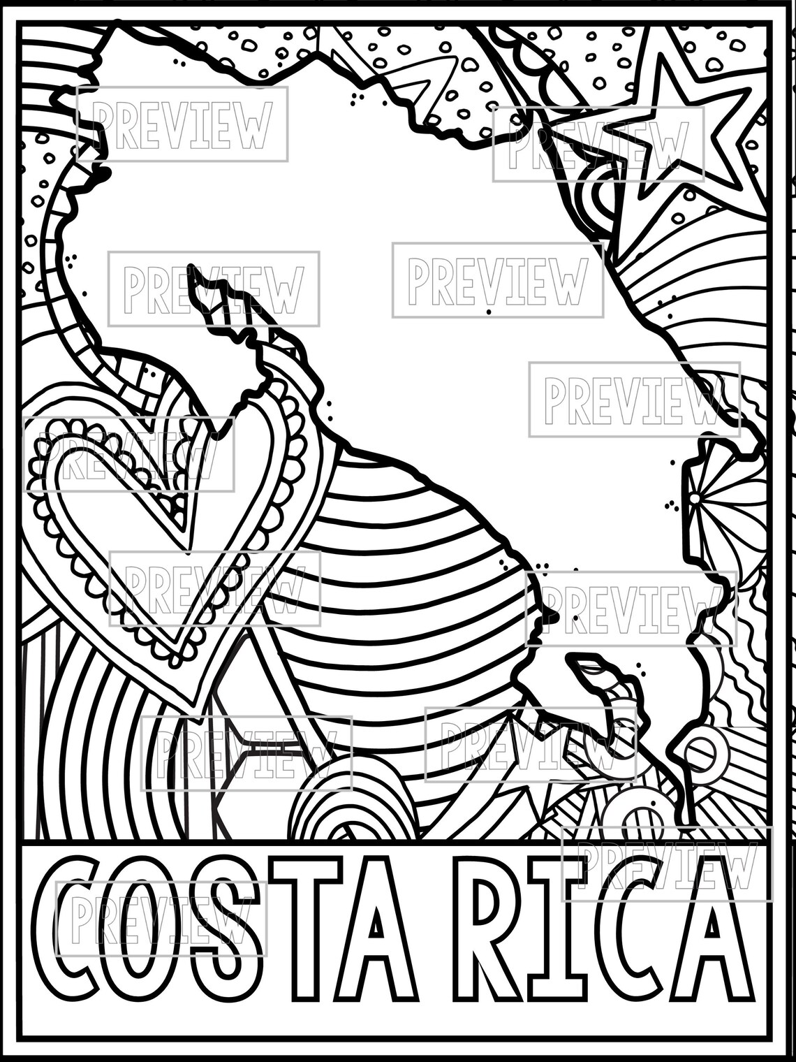 Costa Rica Coloring Page and Graphic Organizer Country Study Printable