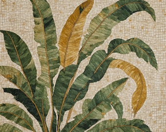Handmade Tropical Banana Leaf Marble Mosaic Wall Art | Botanical Green Stone kitchen Backsplash | Natural Mosaic Tile for Luxury Home Decor