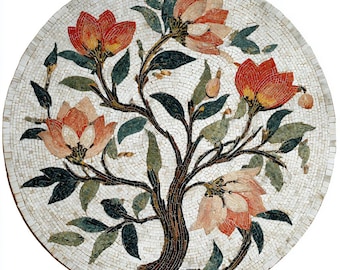 Luxury Marble Mosaic Wall Art Medallion Floral Design. Handcrafted Pakistani Mosaics hand cut tile in a Custom Size suiting your requirement