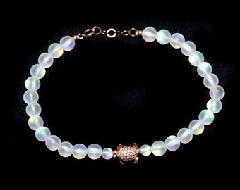 Mermaid Glass Bracelet with 14K Rose Gold Vermeil Turtle and Findings