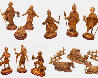 Large 12-Piece Nativity from Bethlehem Hand-carved From Olive Wood - 12 Pieces+ Extras