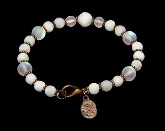 Angelite Light Blue & Mermaid Glass Bead Bracelet with Mermaid Charm