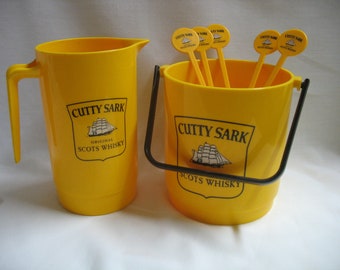 Ice bucket and pitcher with 5 mixers for glass, bar items "CUTTY SARK"