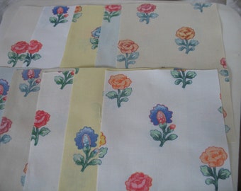 10 Morceaux 14/23 cms tissu Boussac vintage fleurs, toile de coton pour DIY pochettes, patchwork, collage... 02