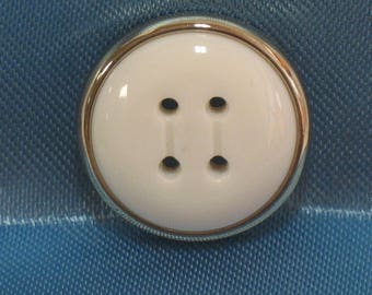 White button, metal surround, 4 holes, diam.24mm, set of 4 buttons