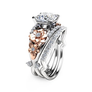 Princess Cut Engagement Rings 14K Solid Gold Princess Diamond Ring Unique Engagement Rings