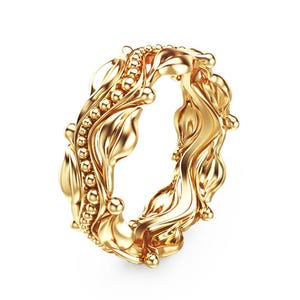Leaf Design Gold Wedding Ring 14K Yellow Gold Wedding Band Art Nouveau Styled Commitment Ring