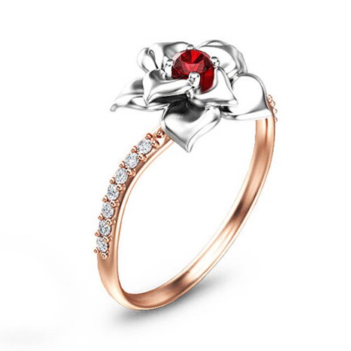 14K Rose Gold Ruby Ring Flower Engagement Ring Unique Ruby - Etsy