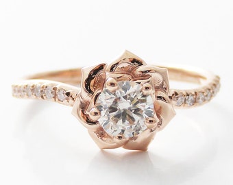 14K Rose Gold Diamond Engagement Ring 0.40ct Natural Diamond Rose Gold Flower Engagement Ring