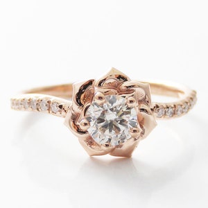 14K Rose Gold Diamond Engagement Ring 0.40ct Natural Diamond Rose Gold Flower Engagement Ring