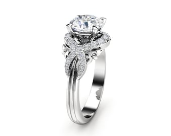 Victorian Round Diamond Engagement Ring White Gold Lab Diamond Ring For Women