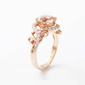 14K Rose Gold Nature Inspired Ring Peach Pink Morganite Engagement Ring