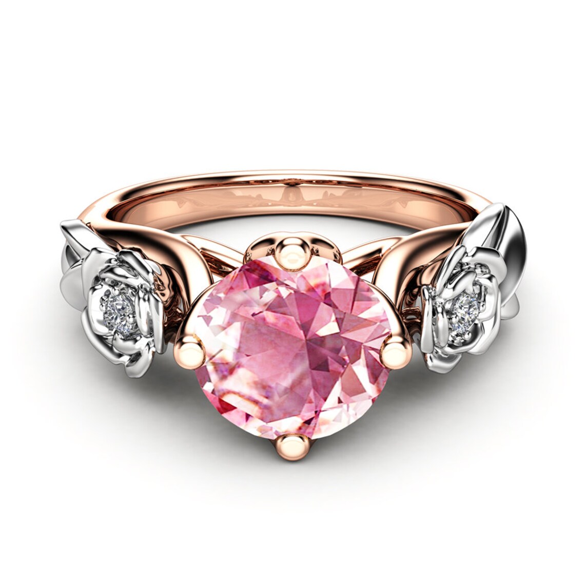 Pink Moissanite Engagement Ring Unique Rose Gold Engagement Etsy