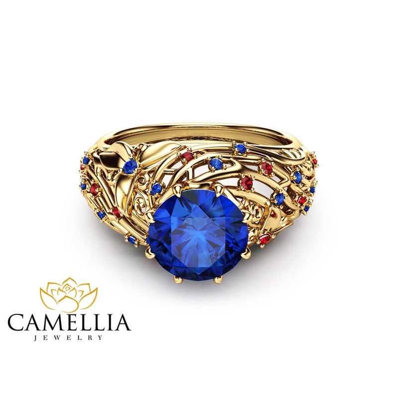 Unique Design Sapphire and Ruby Engagement Ring Filigree 14K Etsy