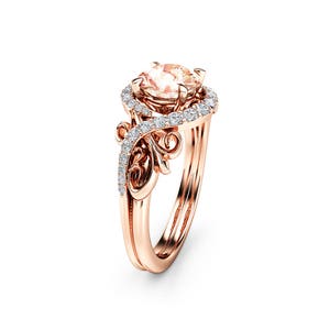 Art Nouveau Morganite Engagement Ring 14K Rose Gold Ring Unique Nature Inspired Engagement Ring