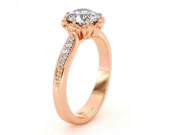 Luxuriant 14K Rose Gold Flower Engagement Ring Classic Moissanite High Quality Ring