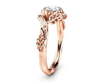 Moissanite Engagement Ring Rose Gold Ring Leaf Engagement Ring Twig Gold Ring