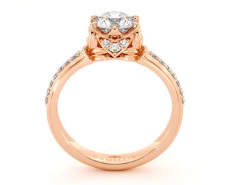 Lovely Moissanite Engagement Ring 14K Gold Natural Diamonds Classic Camellia Rings