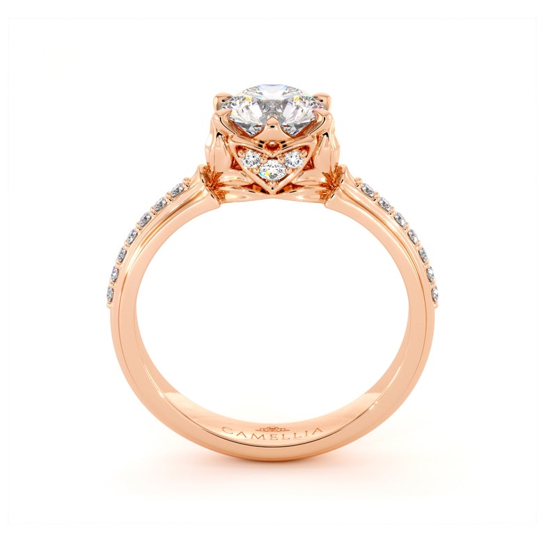 Lovely Moissanite Engagement Ring 14K Gold Natural Diamonds Classic Camellia Rings 14K Rose Gold
