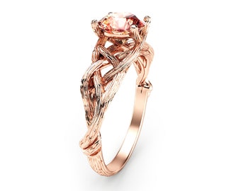 Anillo de compromiso de morganita con rama de ramita – Solitario Bosque Encantado