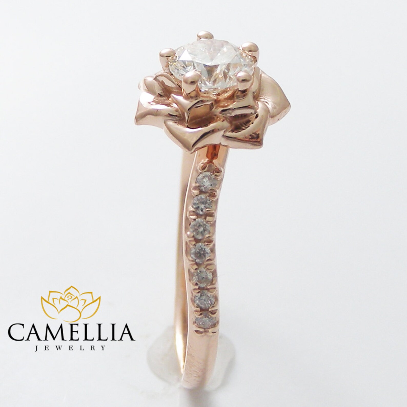 14K Rose Gold Diamond Engagement Ring 0.40ct Natural Diamond Etsy