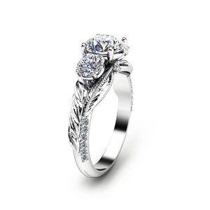 Three Stone Moissanite Engagement Ring 14K White Gold Moissanite Ring Wedding Engagement Ring