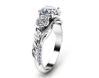 Three Stone Moissanite Engagement Ring 14K White Gold Moissanite Ring Wedding Engagement Ring