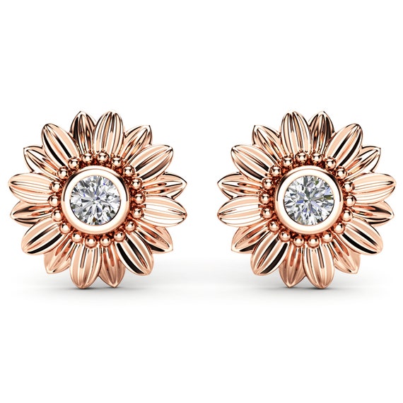 Rose gold sunflower earrings discount