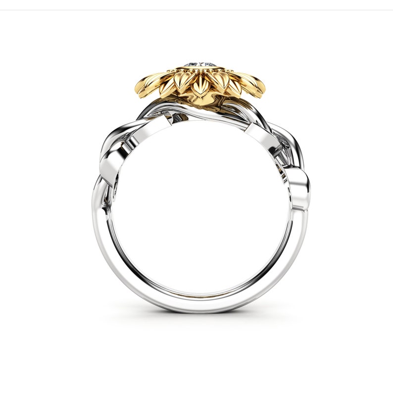 Unique 14K Gold Diamond Sunflower Engagement Ring / Gold - Etsy