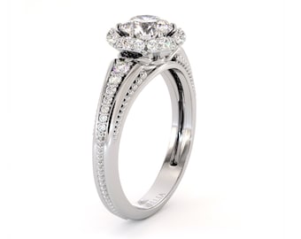 Sparkling Diamond Aura Moissanite Engagement Ring 14K White Gold Natural Diamonds Halo Ring