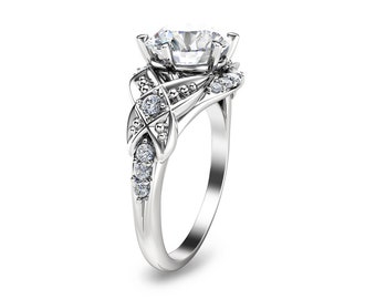 2 Ct Moissanite Vintage Engagement Ring 14K White Gold Engagement Ring Vintage Moissanite Ring