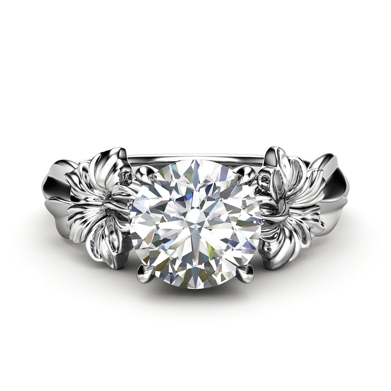 Hibiscus Flower Grown Diamond Engagement Ring Unique Etsy