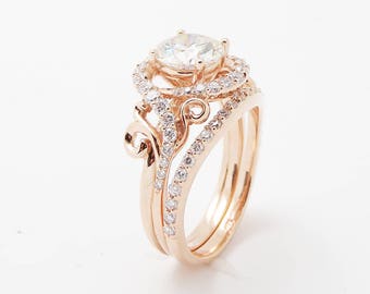 Rose Gold Lab Created Diamond Engagement Ring Set CVD Diamond Ring for Her