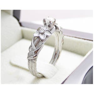 Branch Engagement Ring 14K White Gold Engagement Ring Diamond Branch Ring Vintage Leaf Branch Engagement Ring image 1