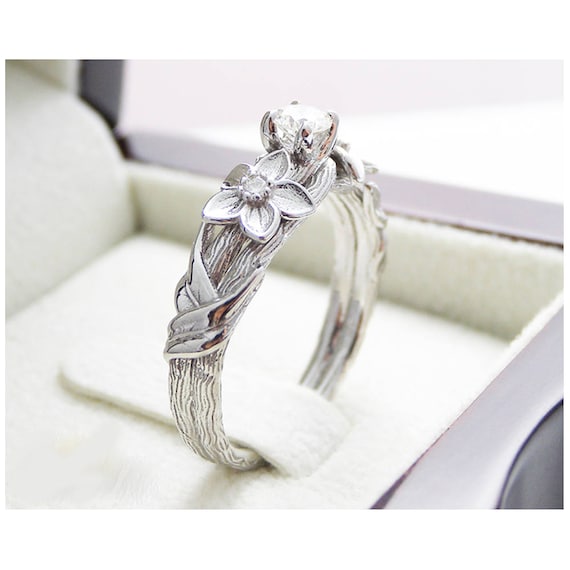 Branch Engagement Ring 14K White Gold Engagement Ring Diamond
