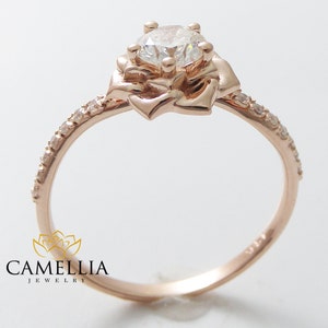 14K Rose Gold Diamond Engagement Ring 0.40ct Natural Diamond Rose Gold Flower Engagement Ring image 2