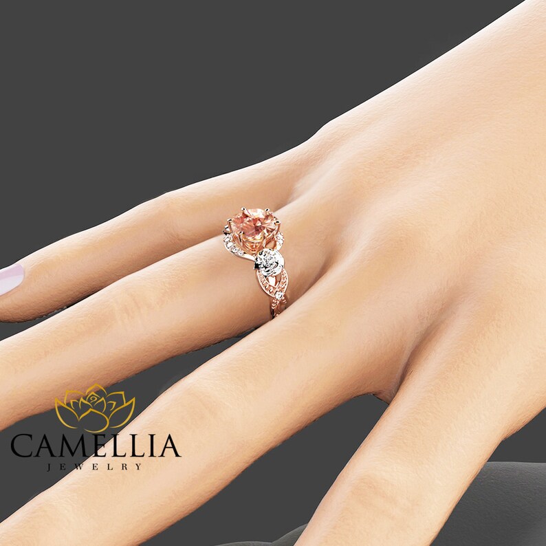 2ct Floral Engagement Ring 14K Two Tone Gold Etsy