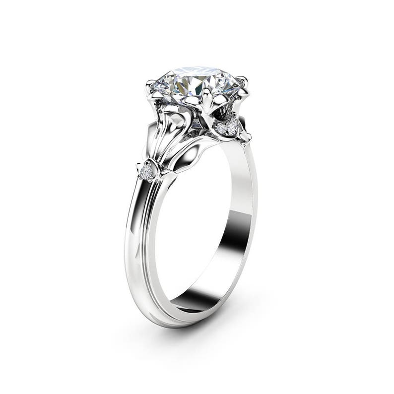 Unique Lab Diamond Engagement Ring 14K White Gold Ring Lab Etsy Canada