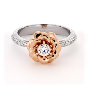 Weiß- und Roségold-Verlobungsring mit Labradorit - Von der Natur inspirierter Vintage-Ring