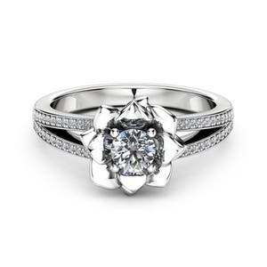 Half Carat Diamond Engagement Ring 14K White Gold Diamond Ring Flower Engagement Ring Choose Your 0.5CT Diamond