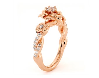 Fantastic Diamond Rose Engagement Ring 14K Rose Gold Delicate Ring