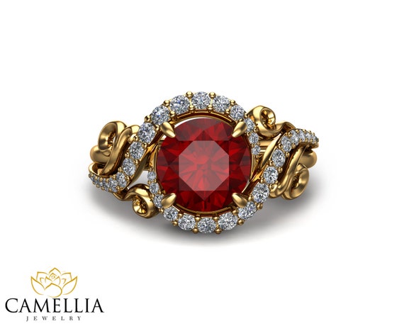 Anillo de oro rubi Anillo de piedras preciosas de rubi Anillo de compromiso de rubi rojo Anillo de oro delicado de oro amarillo de 14K Etsy Espana