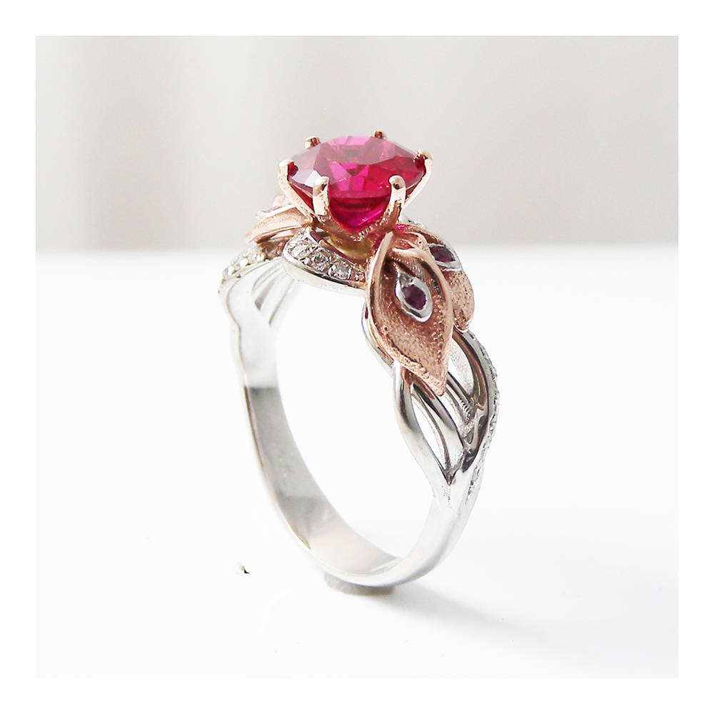 Calla Lily Ruby Engagement Ring Unique Natural Ruby Ring 14K Etsy