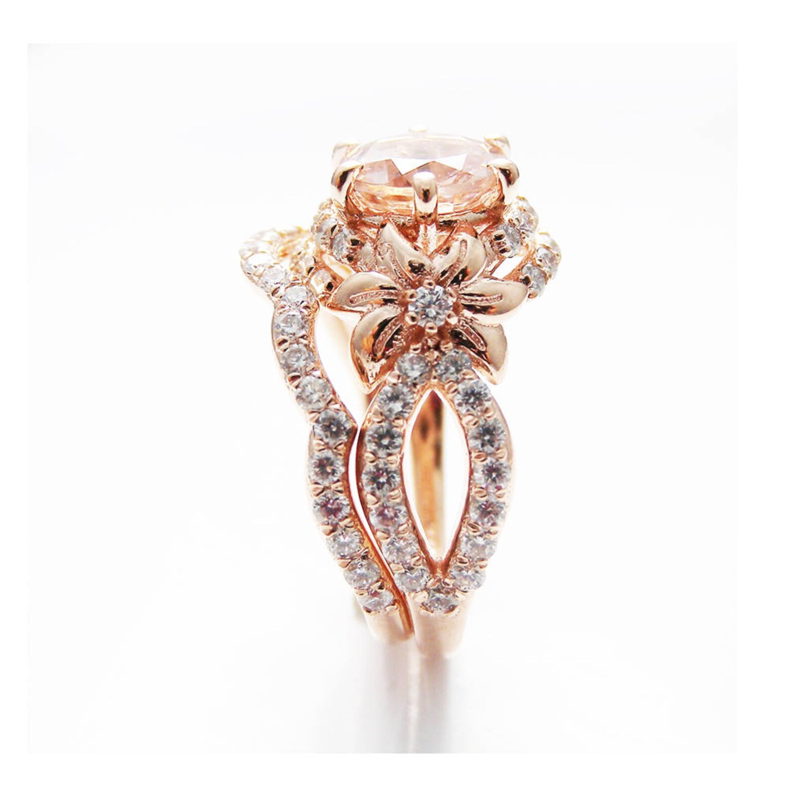 Rose Gold Diamond Bridal Ring Set Unique Bridal Ring Etsy
