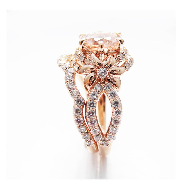 Rose Gold Diamond Bridal Ring Set Unique Bridal Ring Etsy
