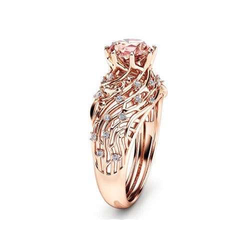 Peach Pink Morganite Engagement Ring Handmade 14K Rose Gold - Etsy